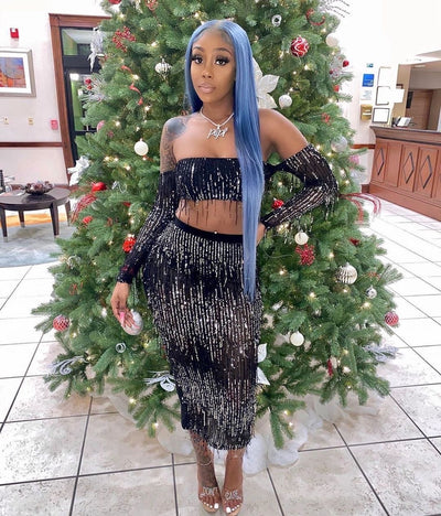 Shimmer Two Piece Set - Black - House of Glare